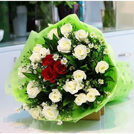 White and Red Roses Bouquet