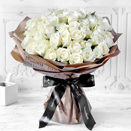 Unforgetabble 50 White Roses Hand Tied