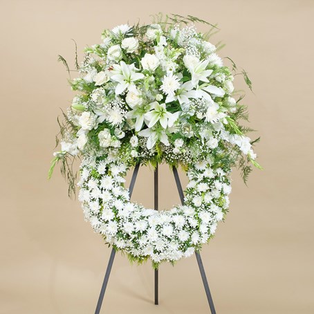 Funeral wreath with white flowers